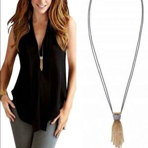Stella & Dot Windsor Tassel Fringe Necklace Hematite